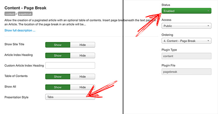 joomla page break plugin tabs